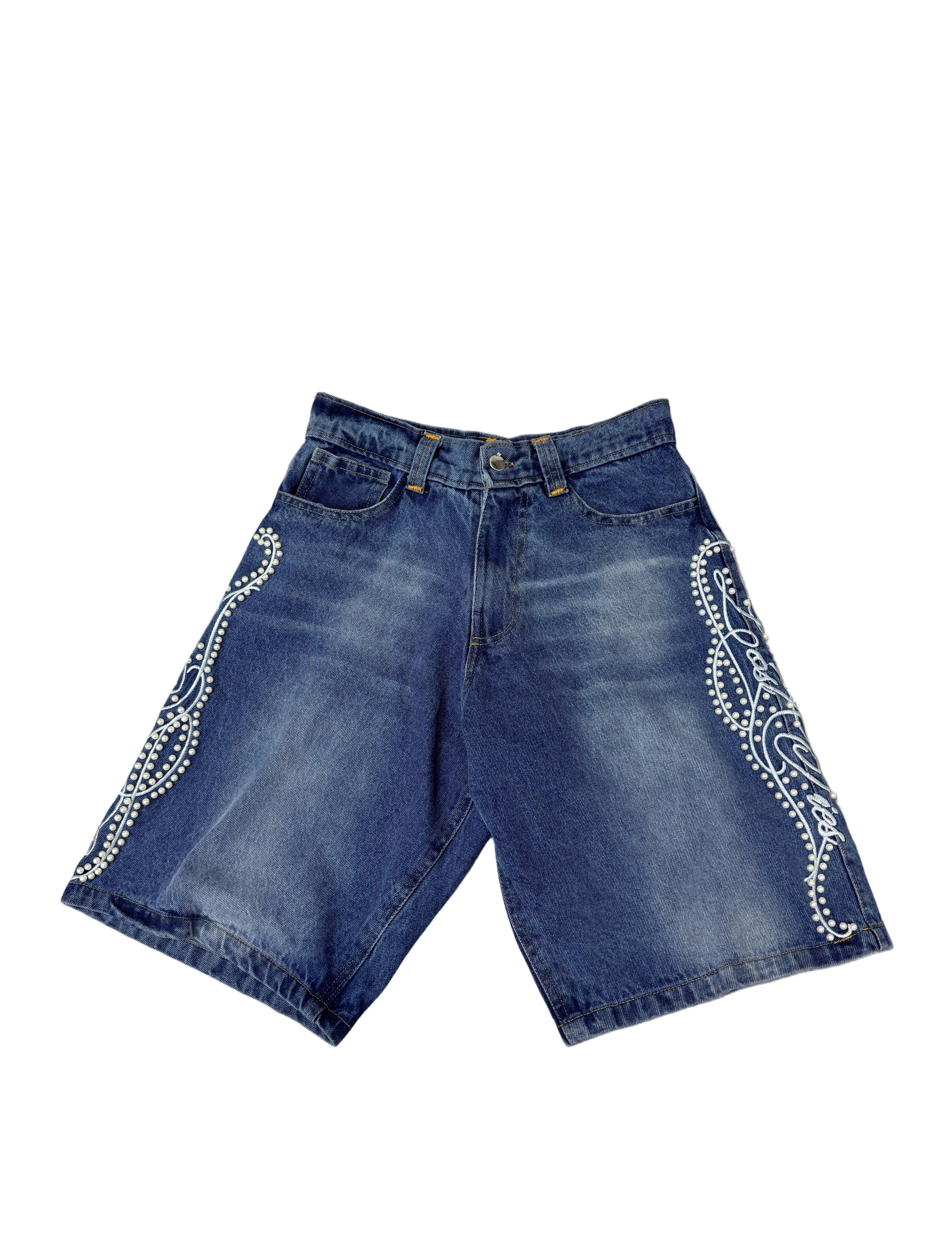 Blue Denim Script Jorts