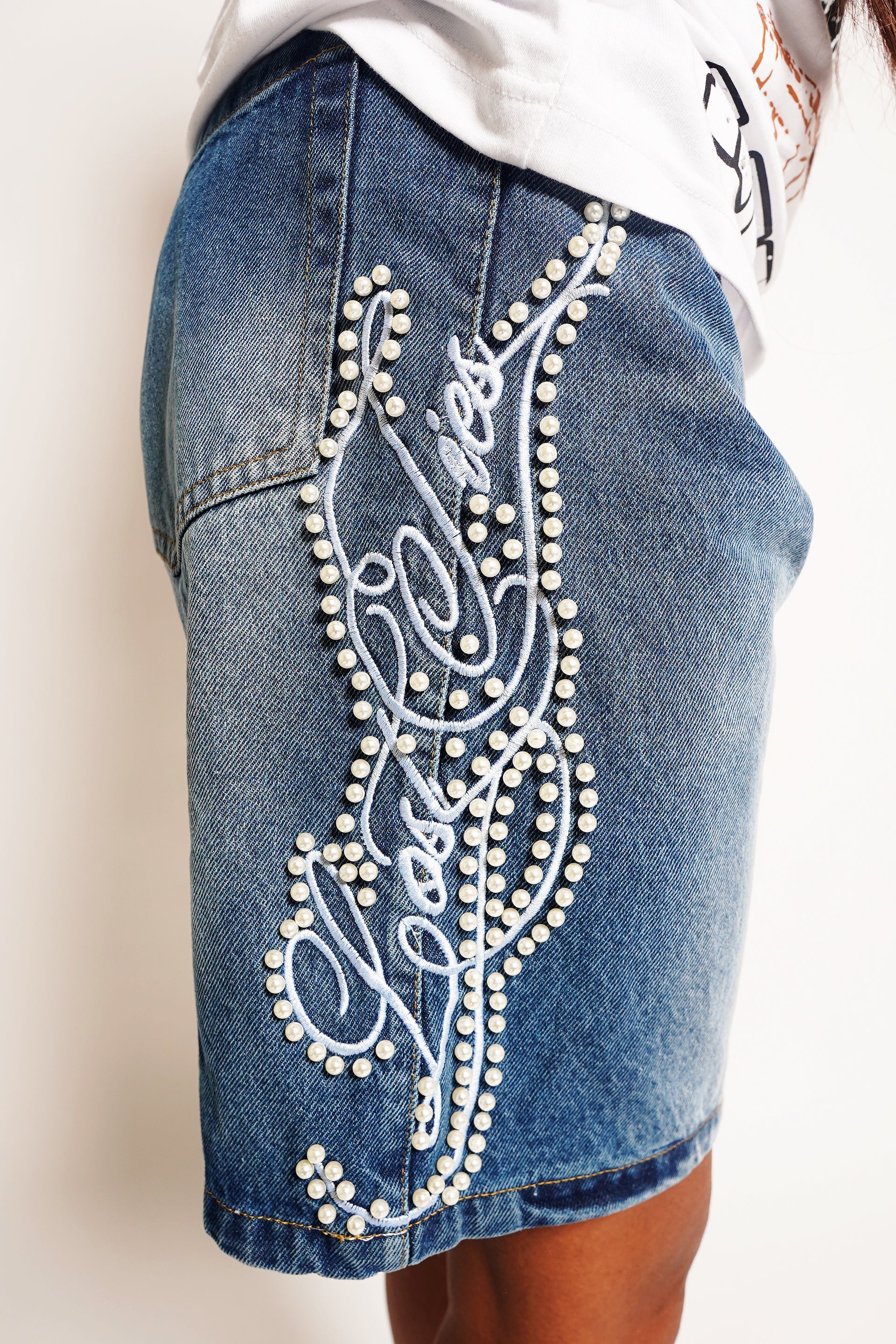 Blue Denim Script Jorts